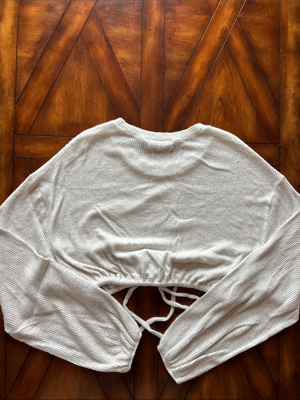 audrey Cream Ribbed Drawstring Cropped Sweater - Picture 6 of 6